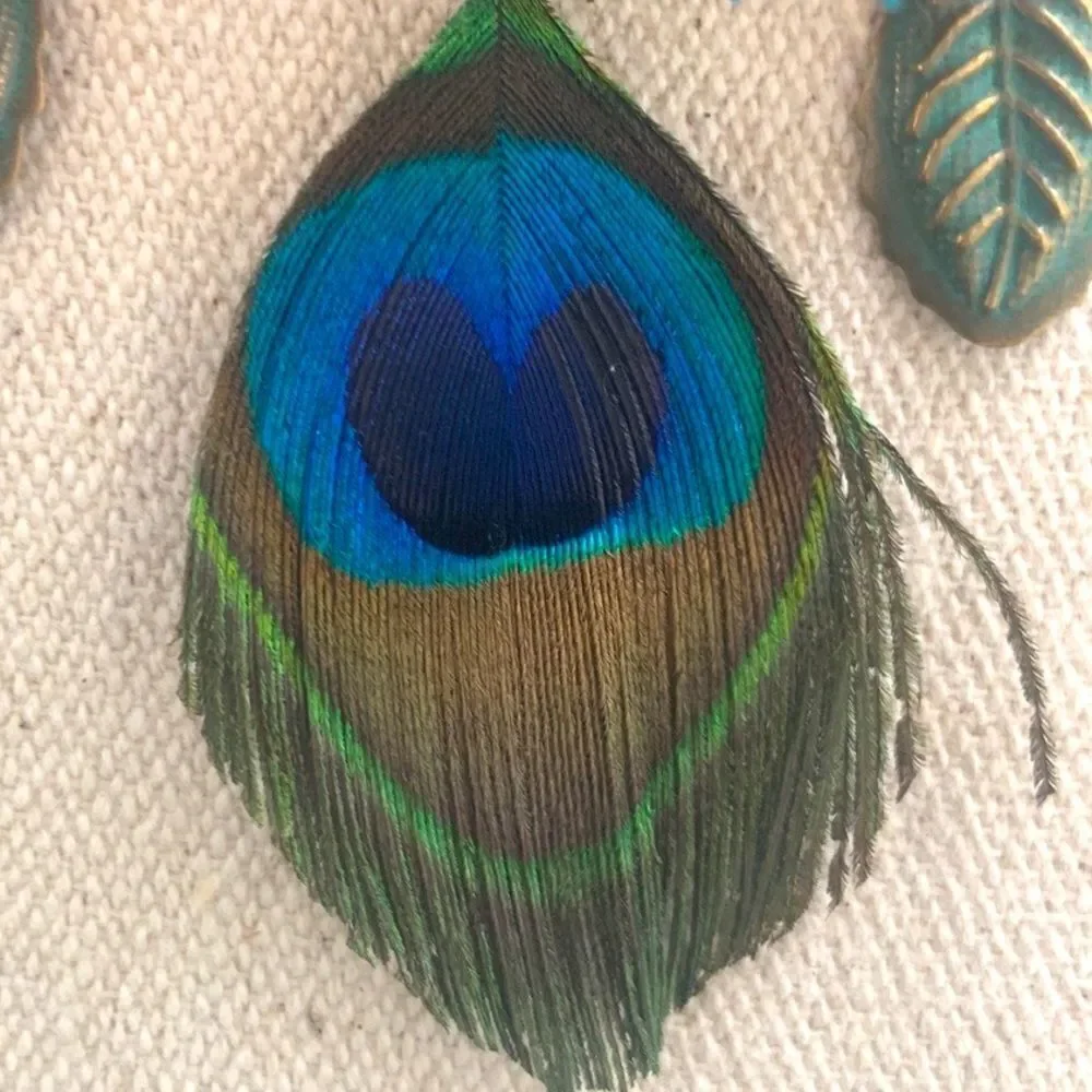 Peacock Feather & Cowrie Shell Necklace with Turquoise Color Beads